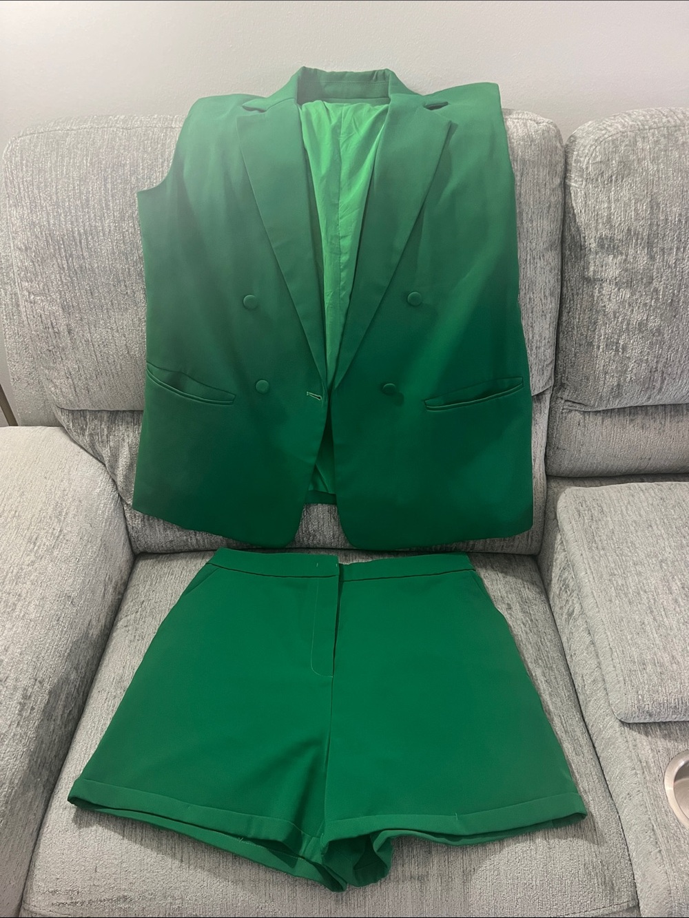 Women's Emerald Green Double-Breasted Blazer & Shorts Set